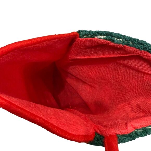 Vintage Santa Sleigh Reindeer 18" Christmas Stocking Loop Punch Needle Kitschy - Picture 5 of 12